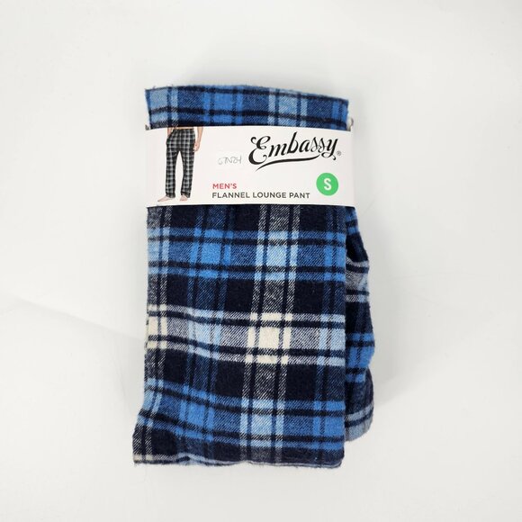 Embassy Men's Flannel Drawstring Straight Leg Plaid Lounge Pants Blue Small NWT - Picture 3 of 3